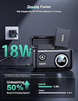Fujifilm NP-w126S バッテリーllano チャージャ　X100Ⅵ Amazon.com: llano 2-Pack NP-W126S Batteries and 18W Fast Dual USB